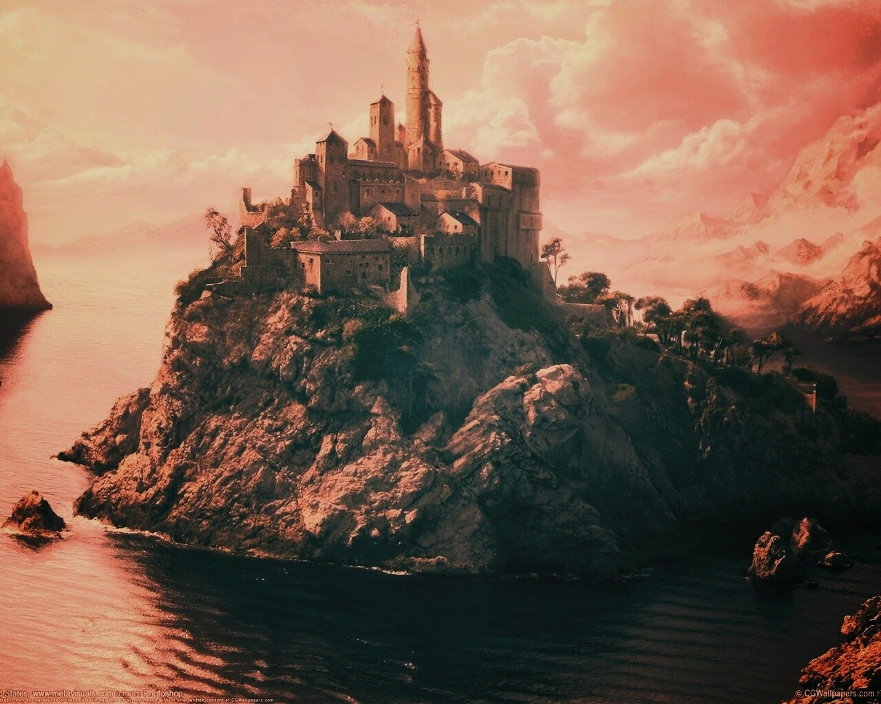 Замок на скале обои