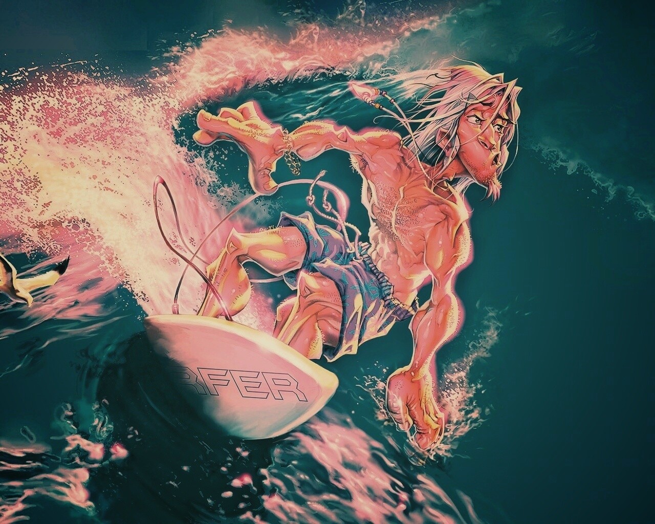 Карикатура на серфера обои