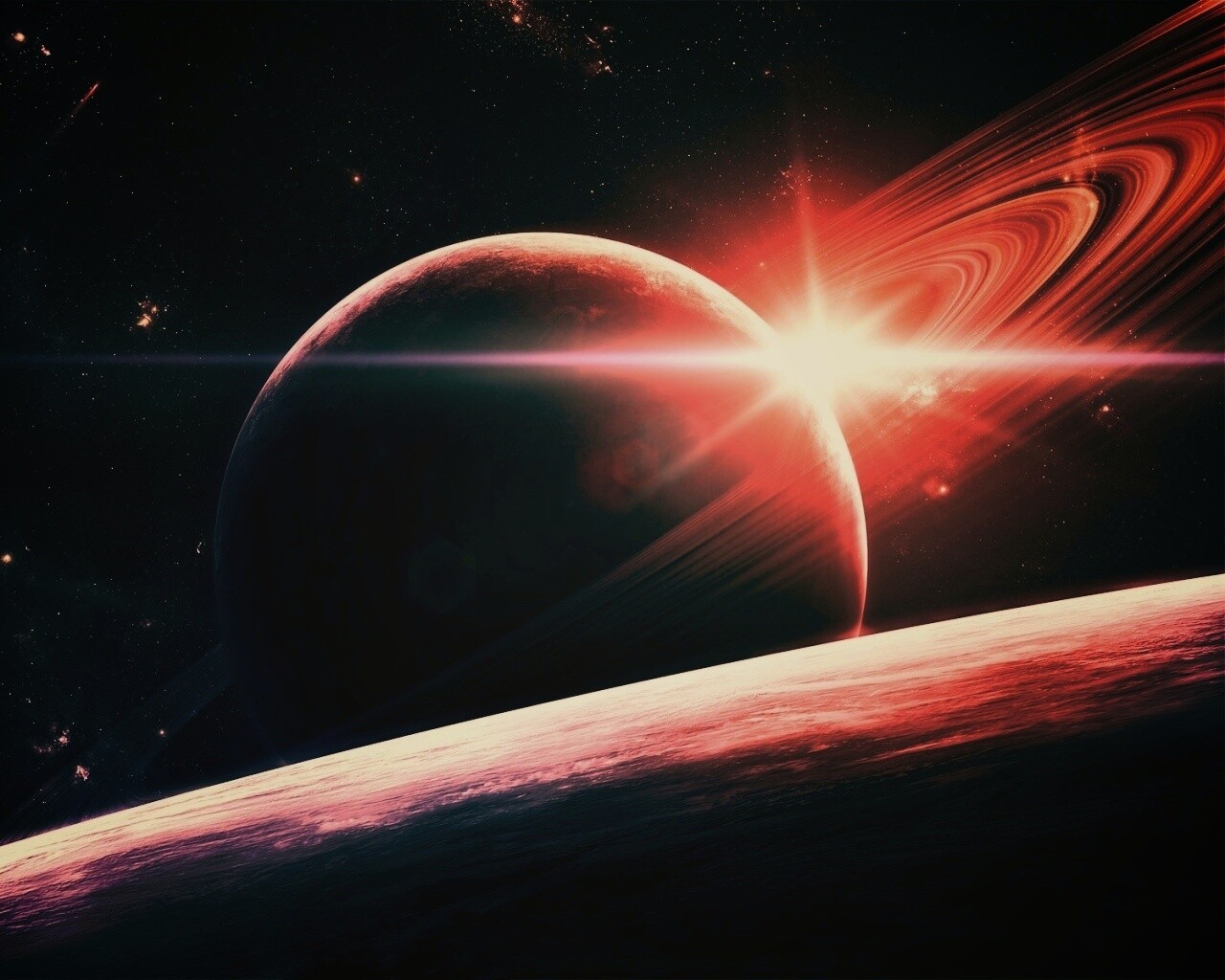 Солнце сквозь кольца Сатурна обои