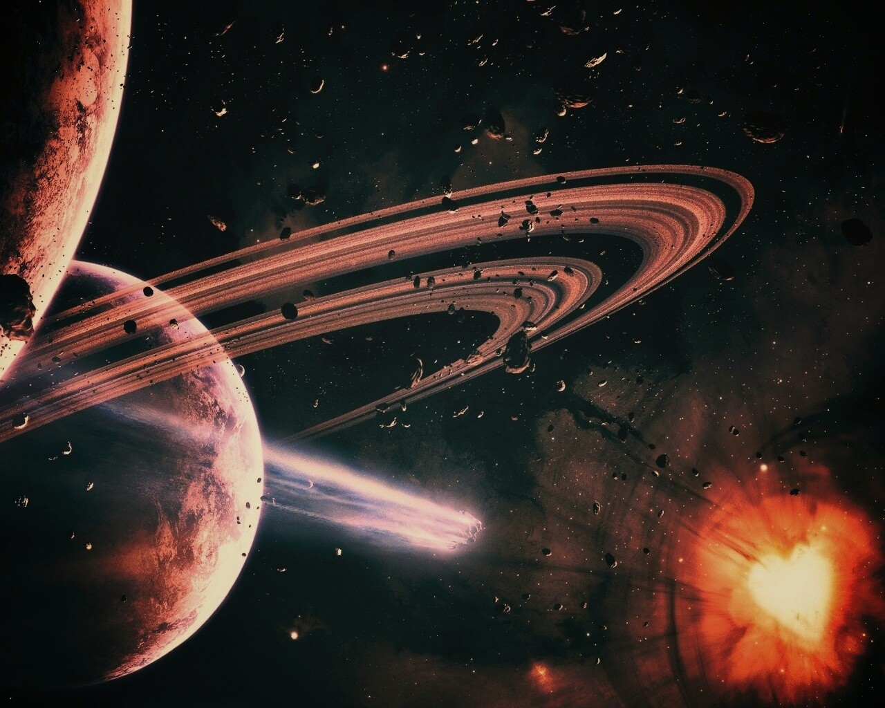 Голубой метеорит и туманность в виде сердца обои