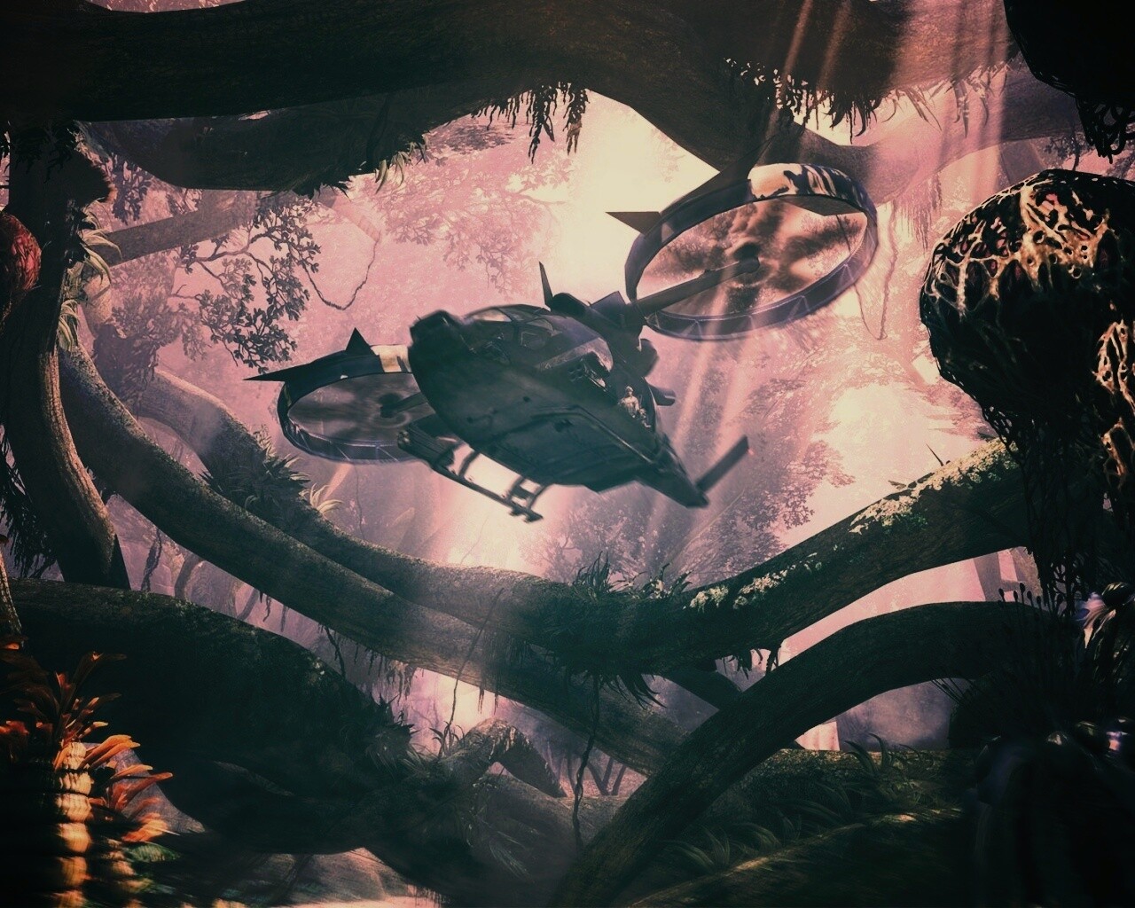 Вертолет в инопланетных джунглях обои