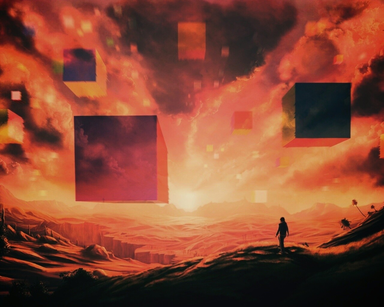 Кубы в небе обои