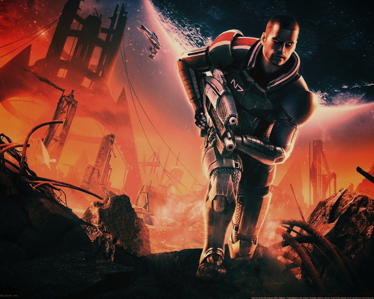 Капитан Шепард на руинах обои