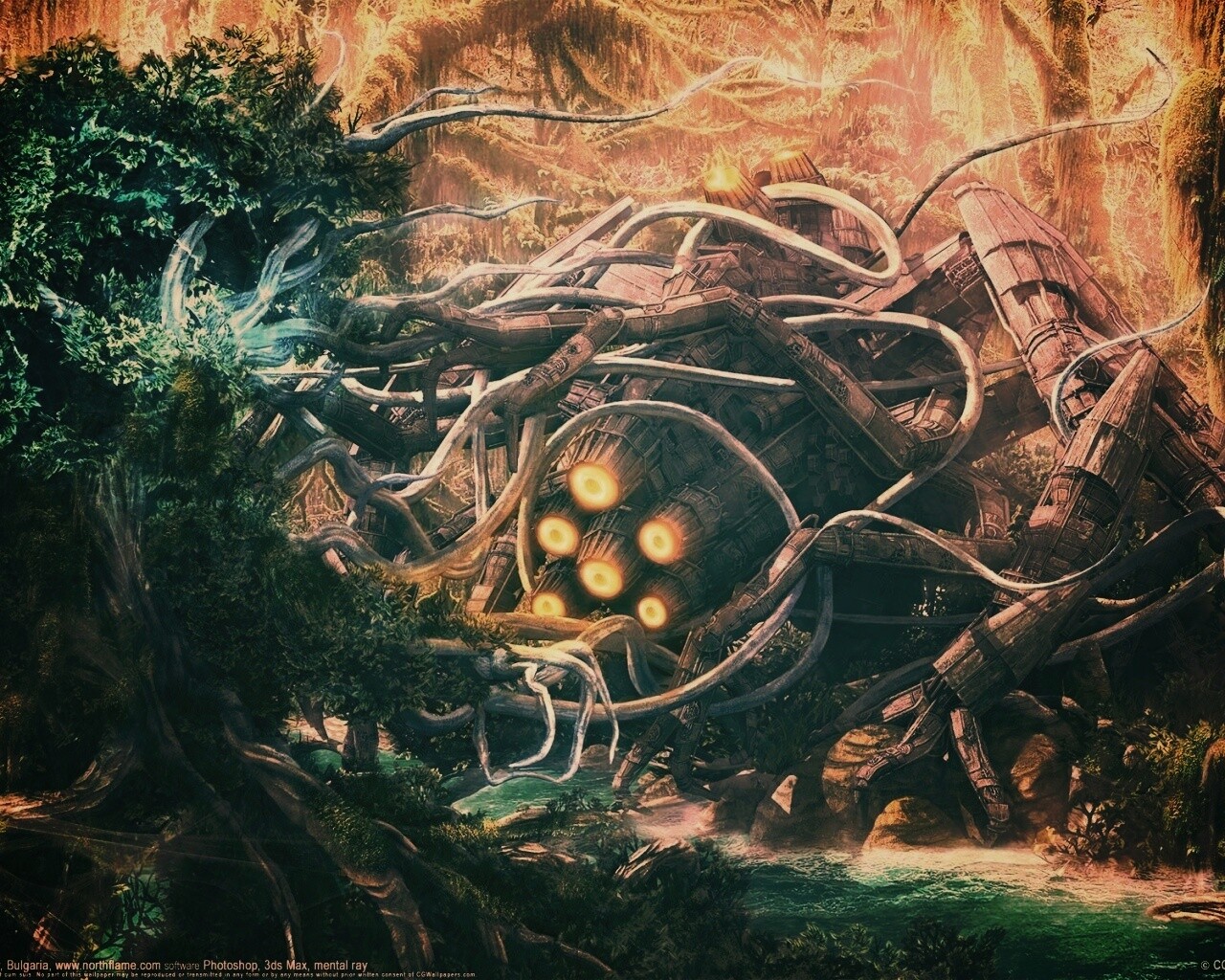 Космический корабль в джунгялх обои