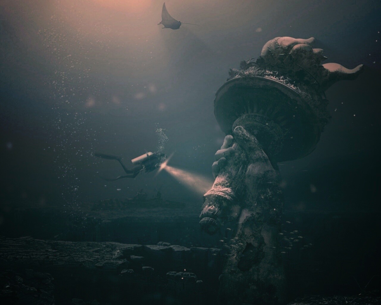 Затопленный Нью-Йорк обои