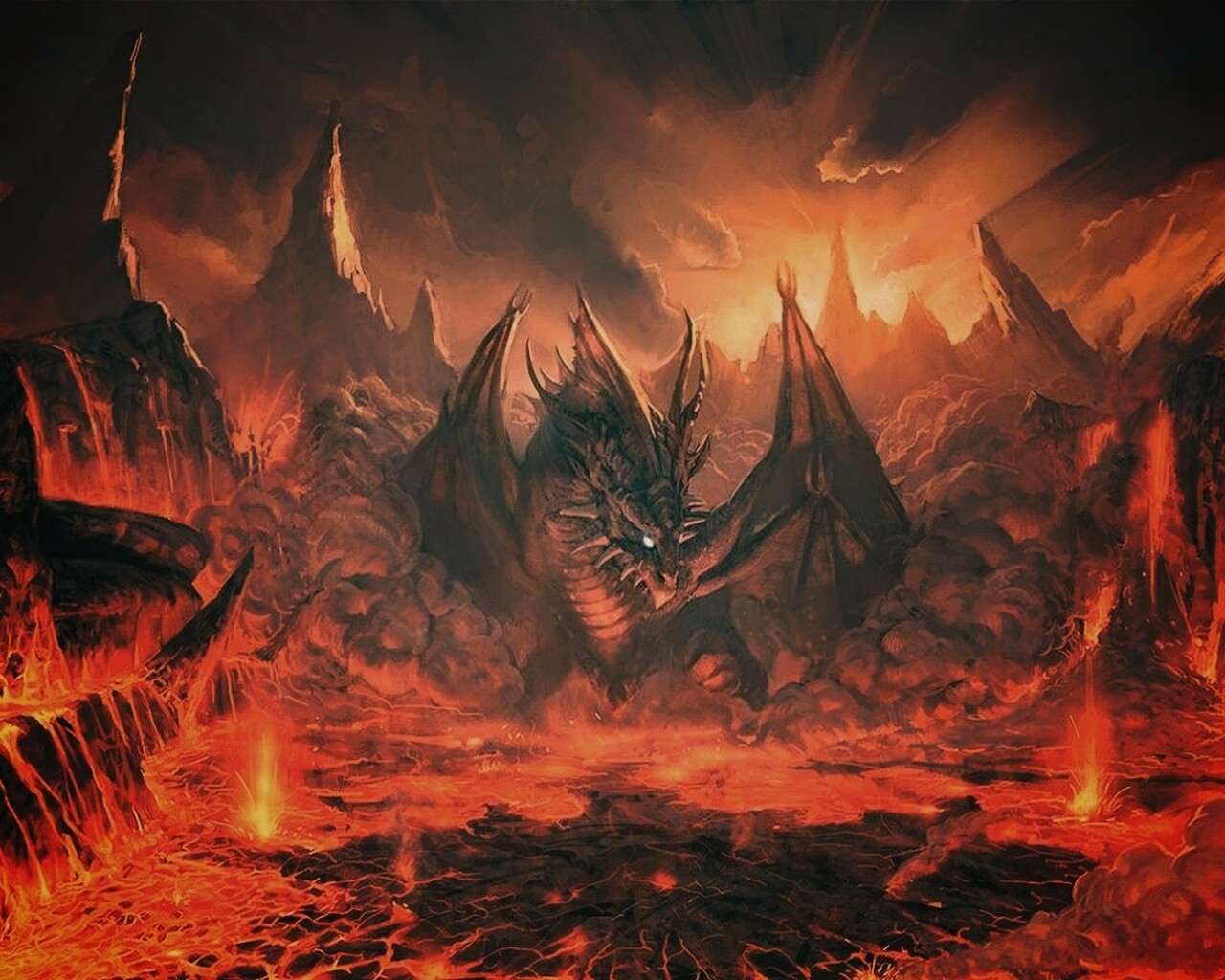Дракон в лаве обои