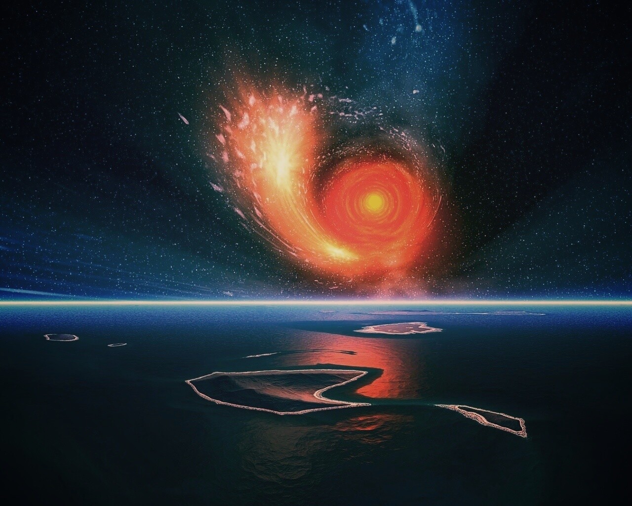 Красная дыра над океаном обои