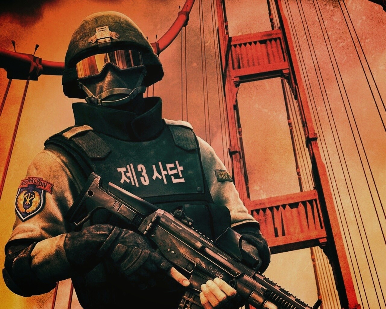 Солдат на мосту Золотые Ворота обои