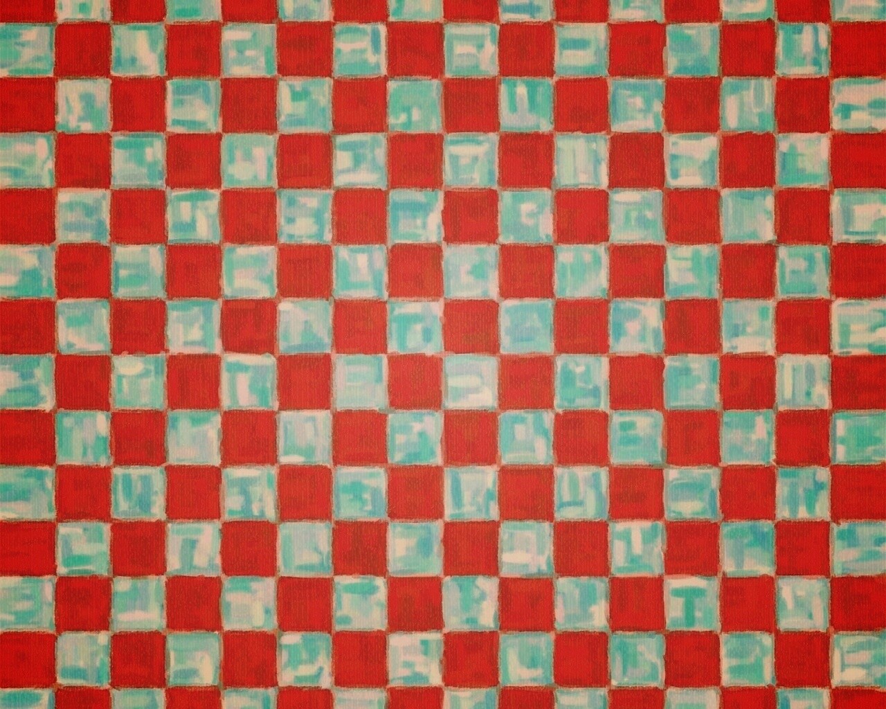 Рисованные красно-голубые клетки обои