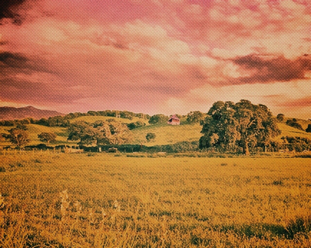 Домик на холмах обои