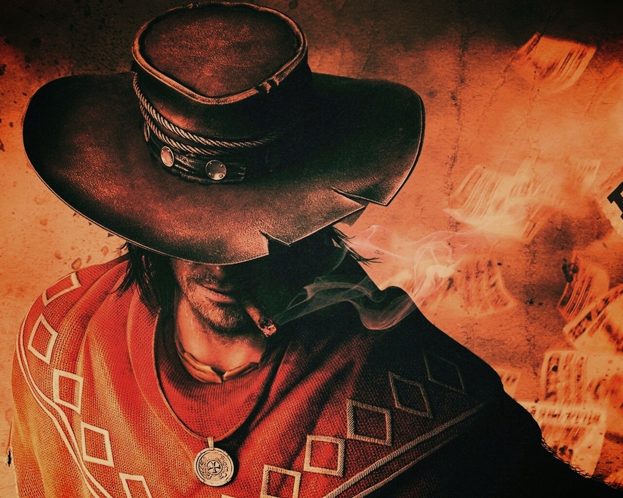 Мужик с сигарой в шляпе и пончо обои