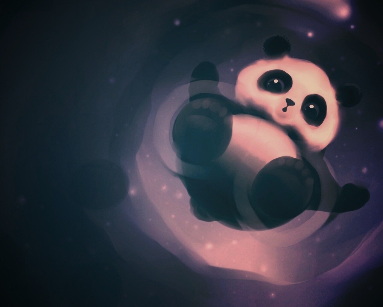 Маленькая панда и лужа обои