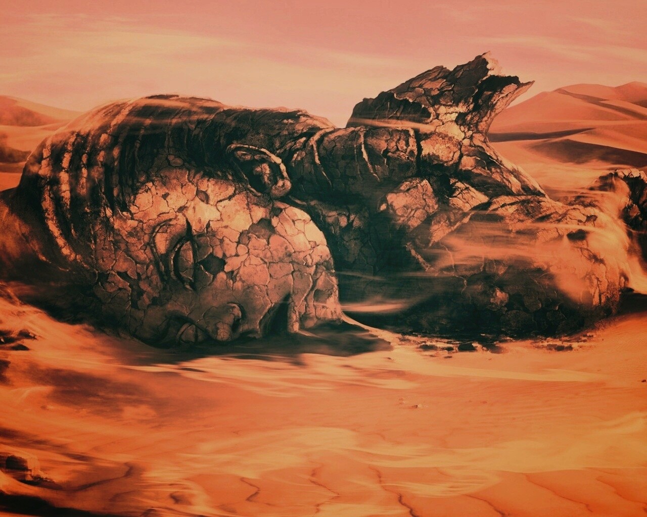 Развалины статуи в пустыне обои