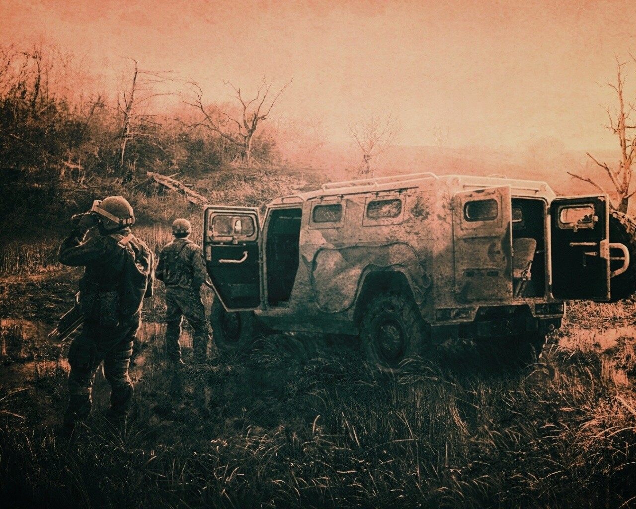 Солдаты из сталкера на болоте обои