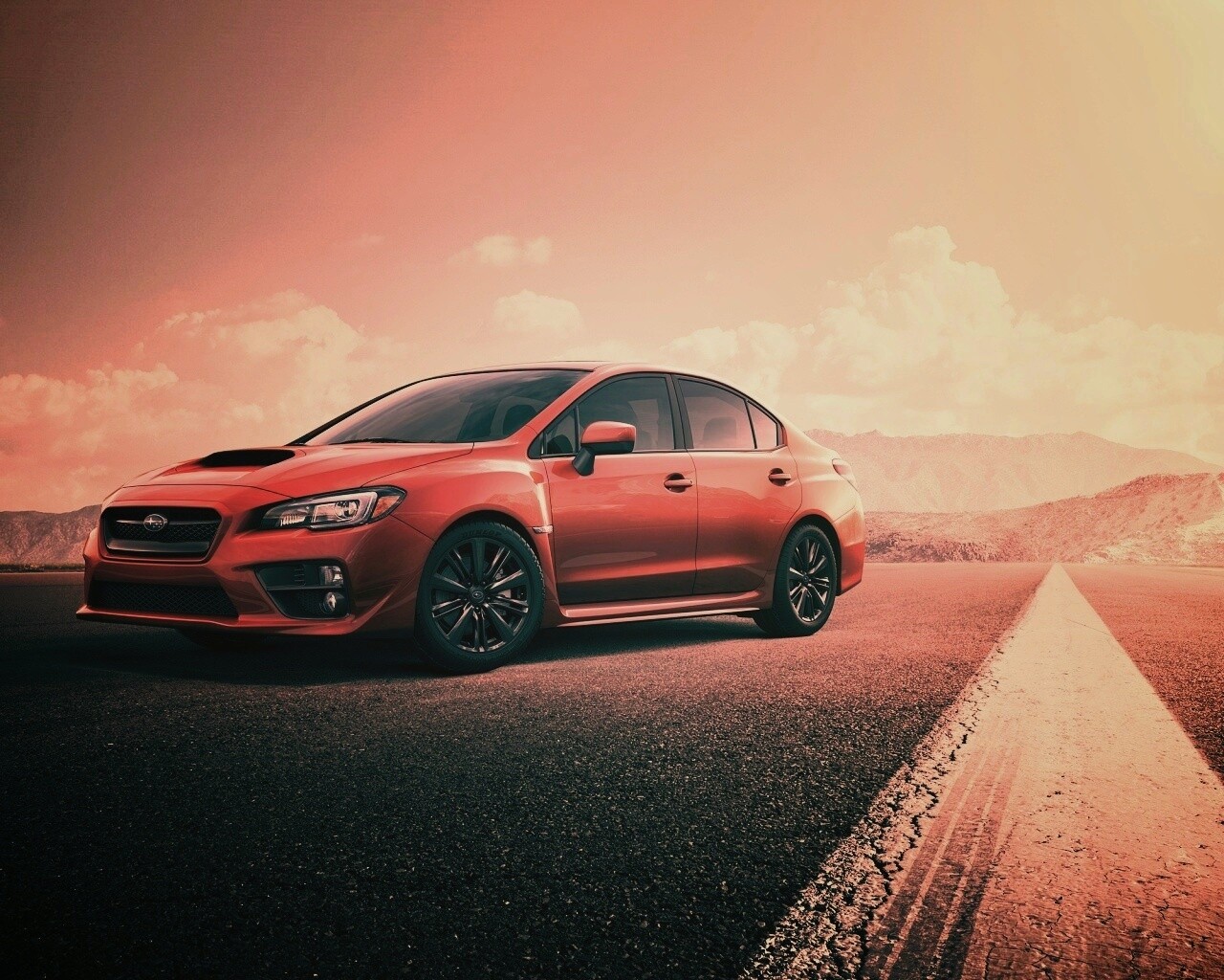 Subaru WRX на пустынной трассе обои