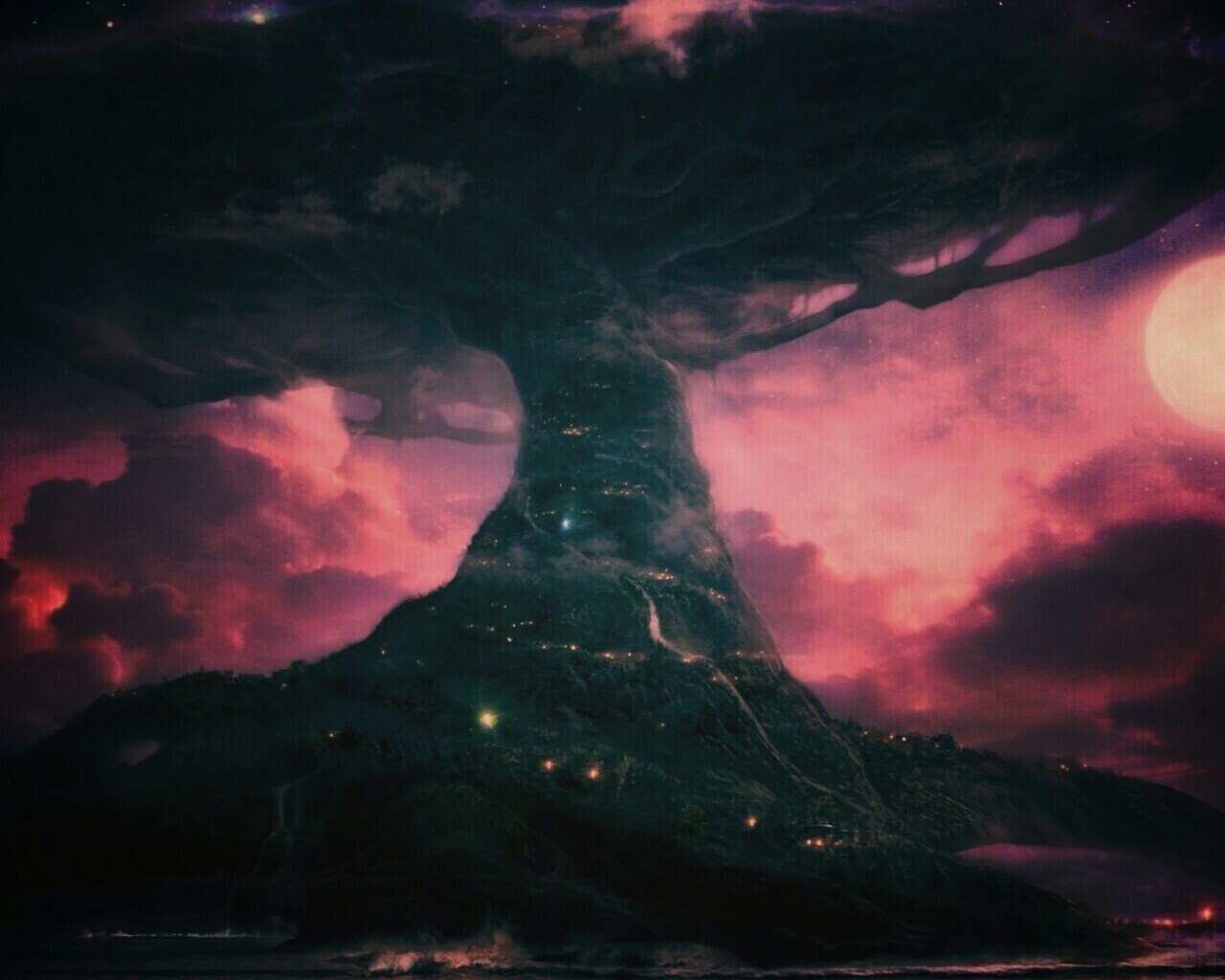 Дерево-город обои