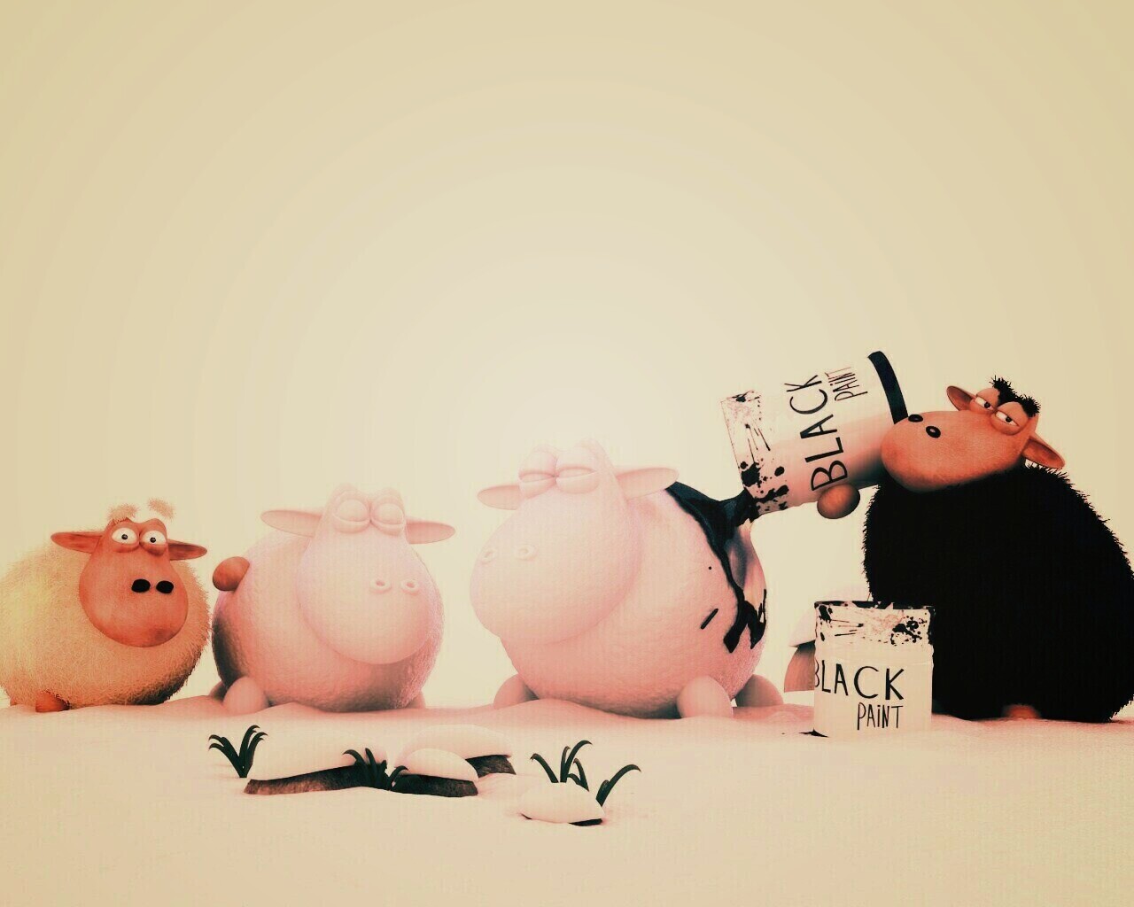 Овечки лепят снеговиков обои