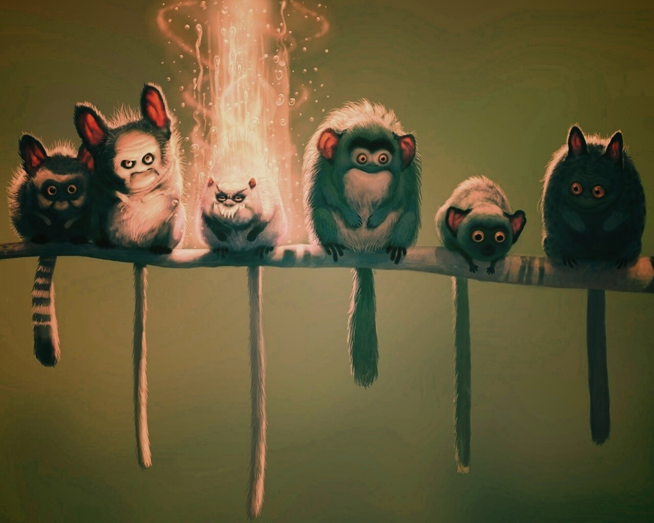 Существа на ветке обои