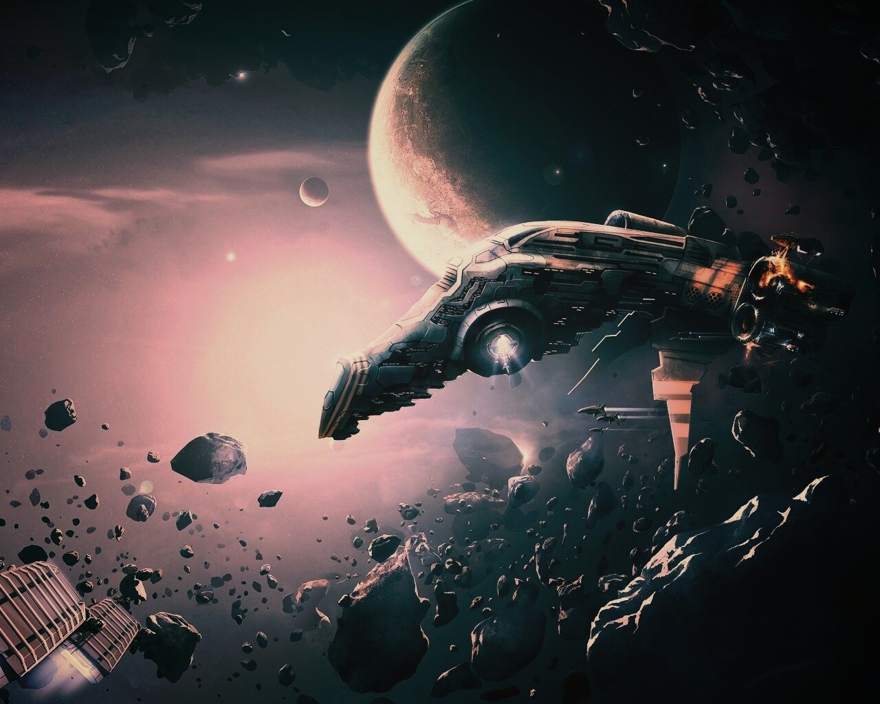 Полет в астероидах обои