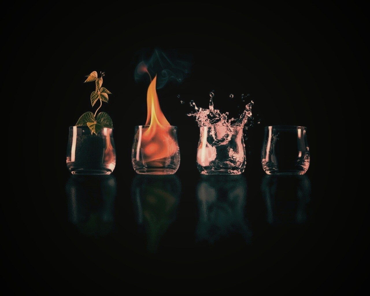 Четыре стихии: земля, огонь, вода, воздух. обои