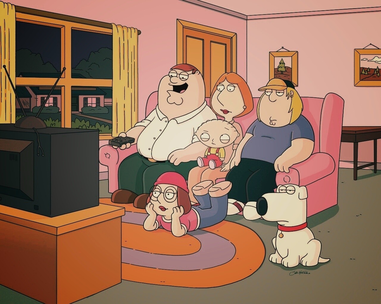 Гриффины всей семьей перед телевизором обои