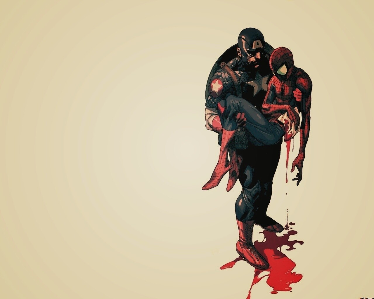 Капитан Америка и раненный Человек-паук обои