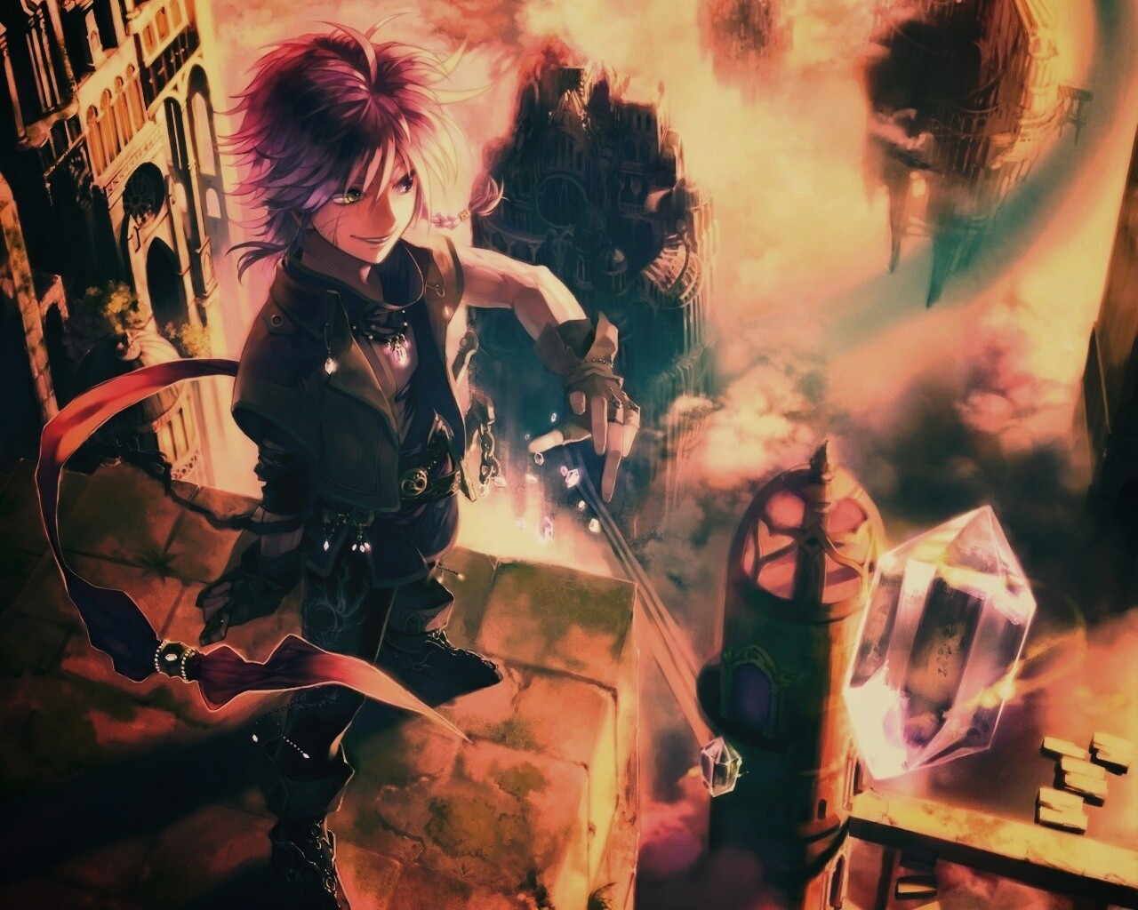 Анимешный парень с горстью кристаллов обои