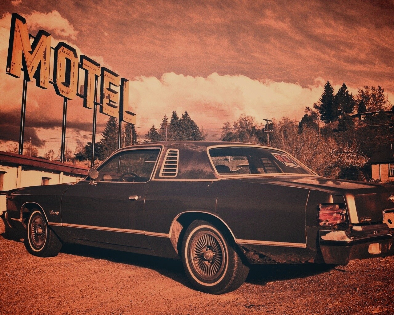 Олдскульный Dodge около мотеля обои