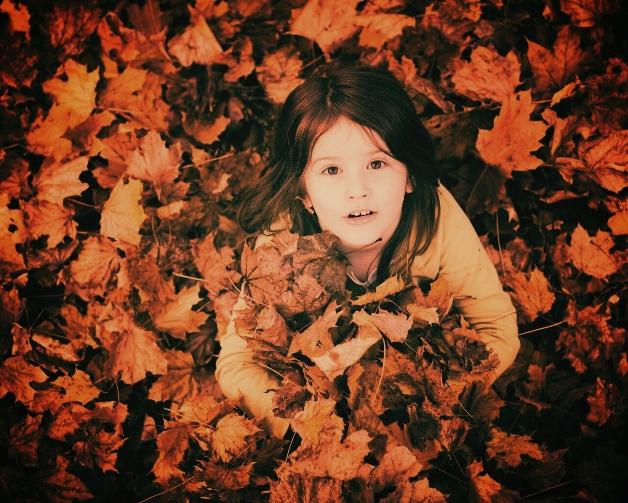 Девочка и осень обои