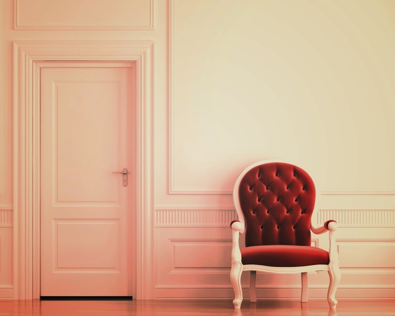 красное кресло в белой комнате обои