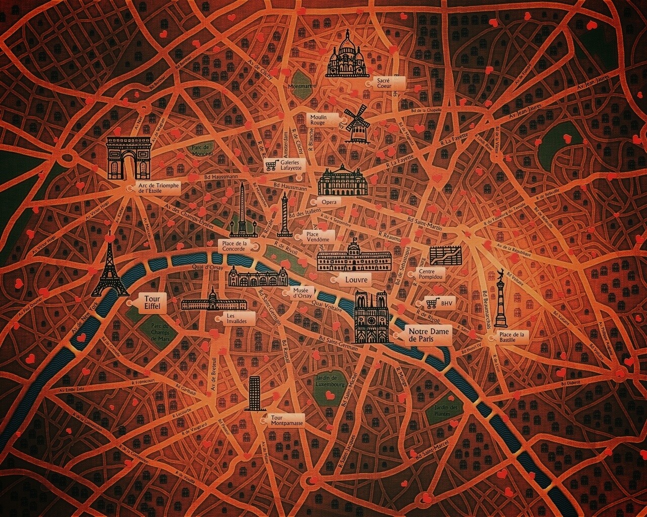 Карта Парижа обои