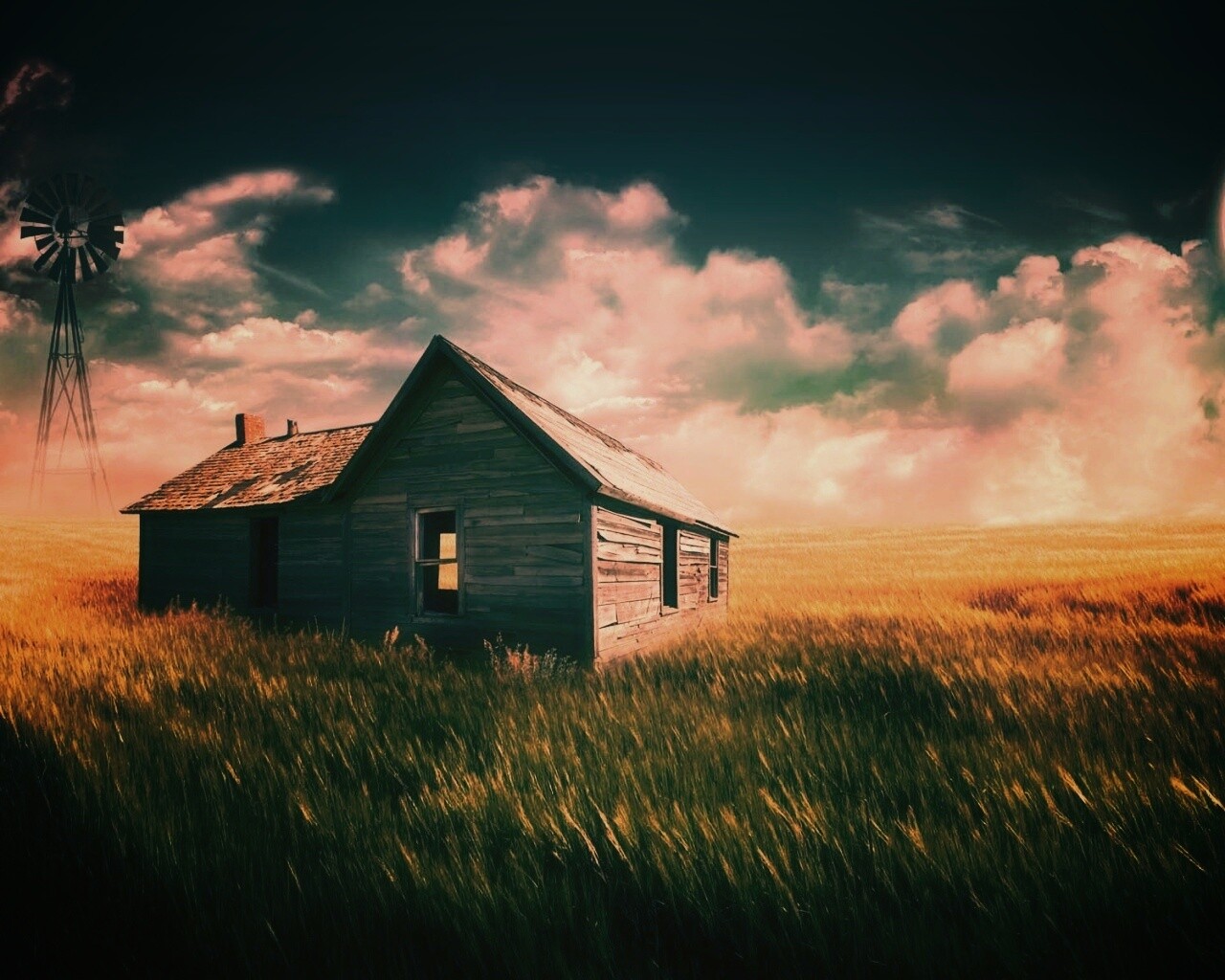 Домик в поле обои