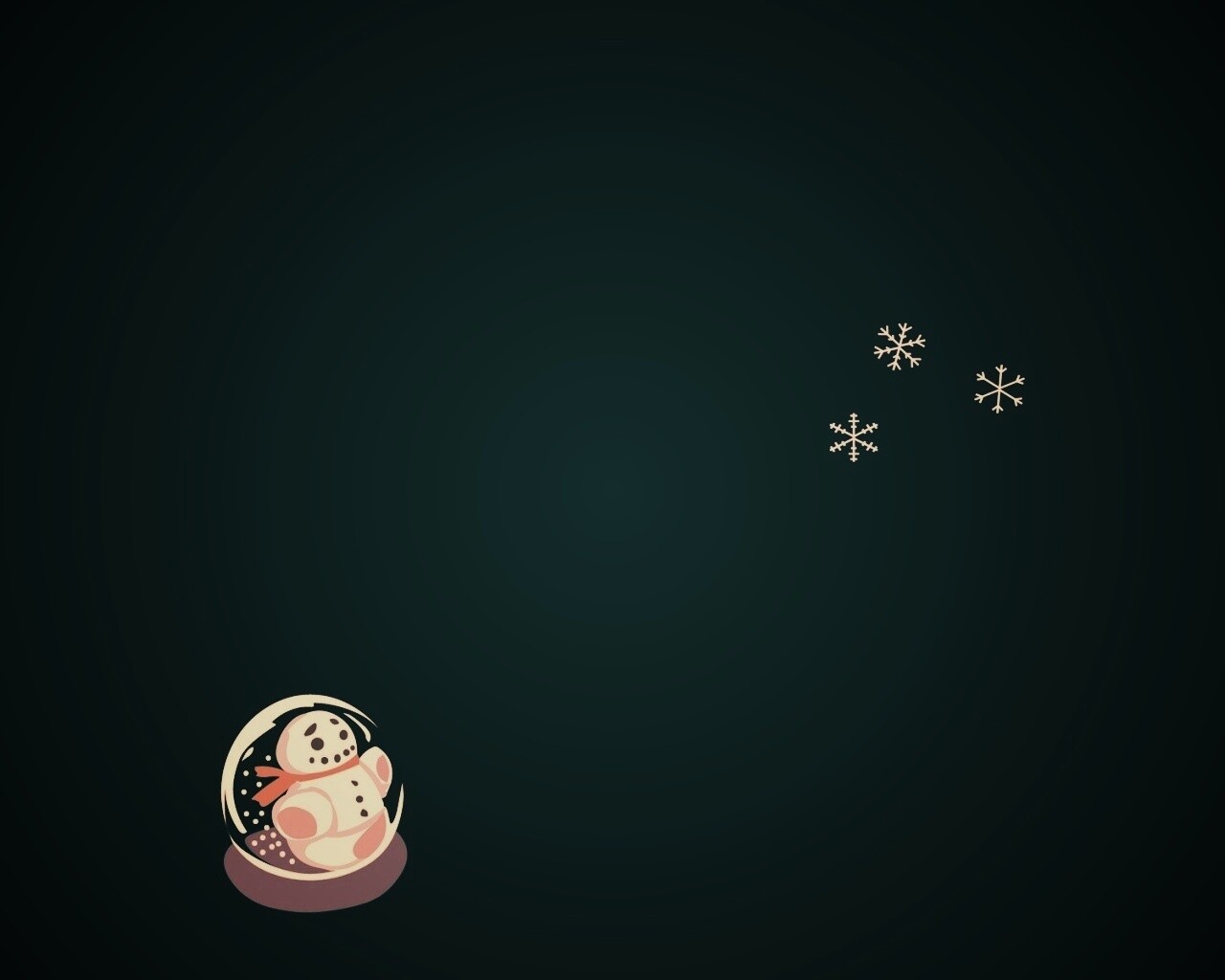 Снеговик и три снежинки обои