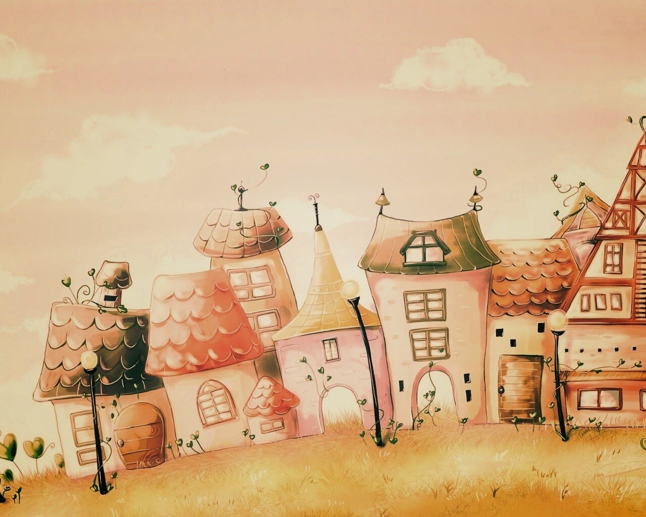 Мультяшный городок обои