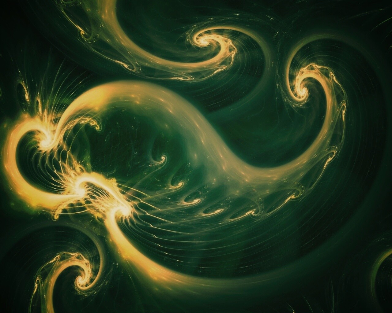 Спиральные абстрактные фракталы зеленого цвета обои