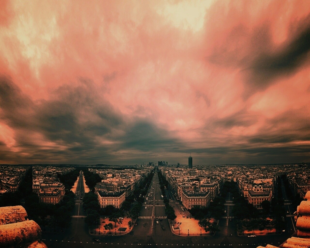 Париж широкоугольным объективном обои