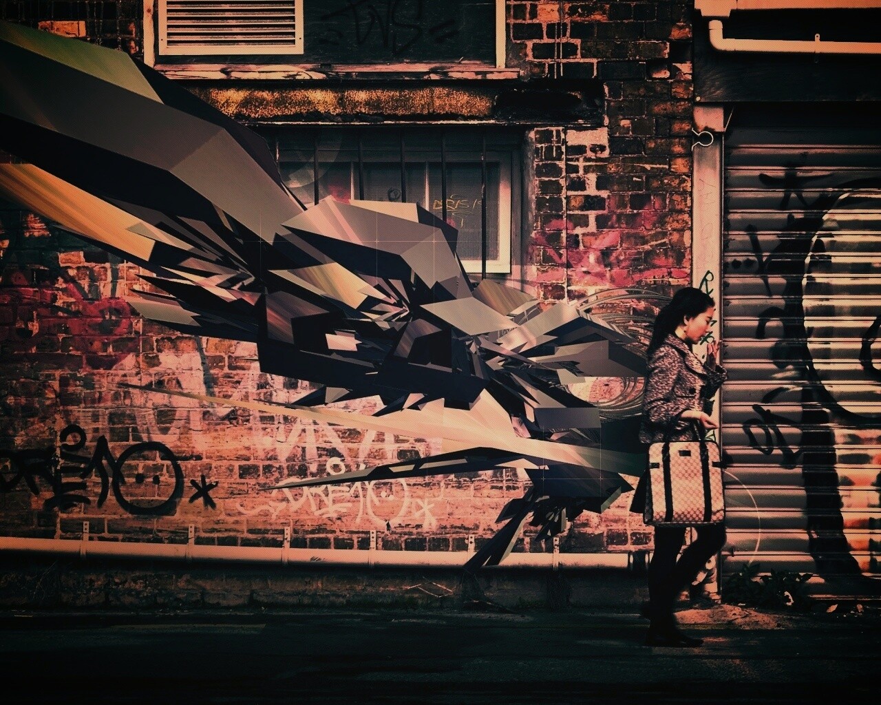 3D граффити на стене обои