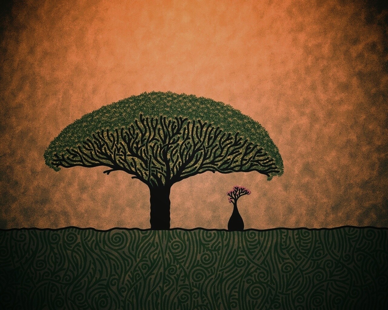 Нарисованное деревце обои