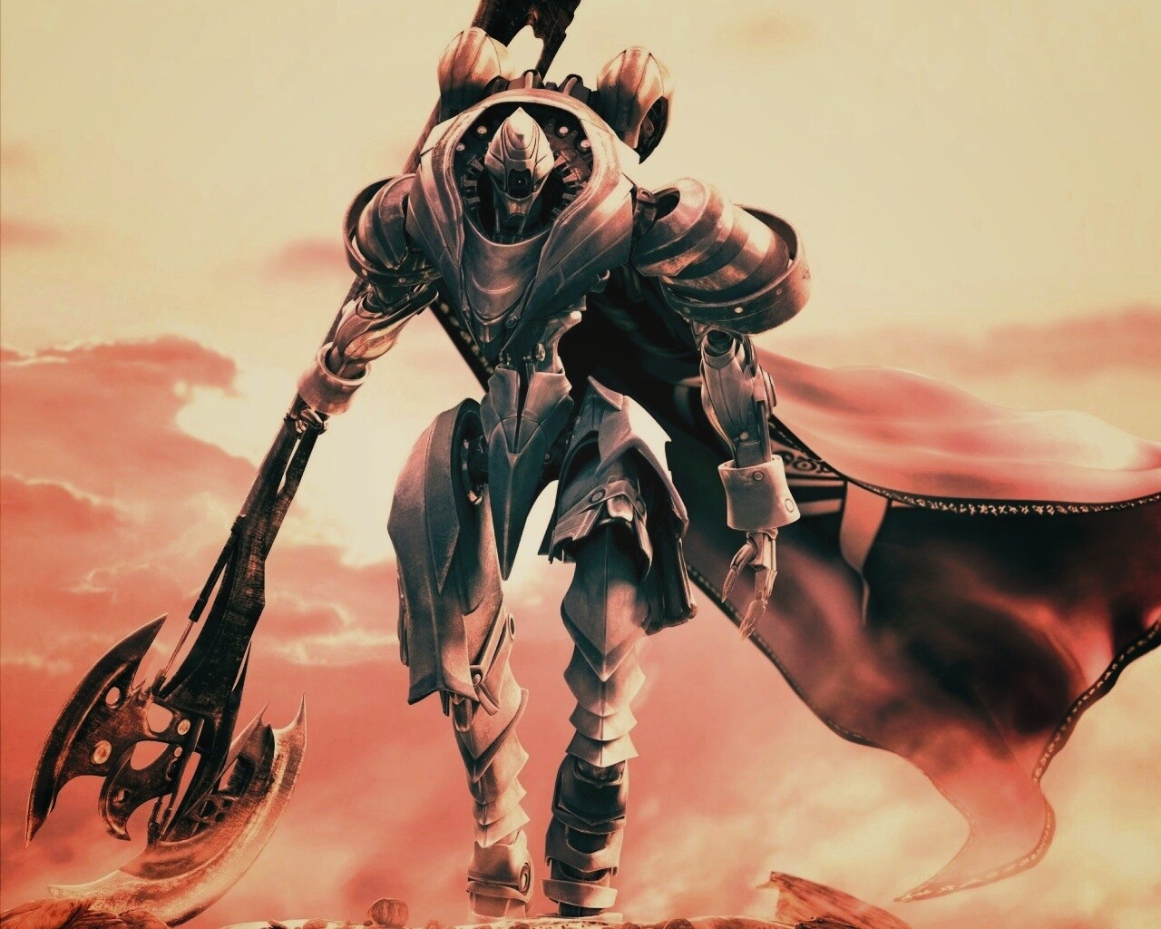 Боевой робот с топором в руке обои