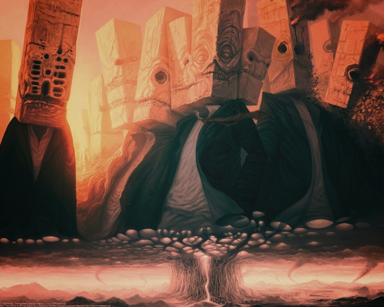 Каменные головы обои