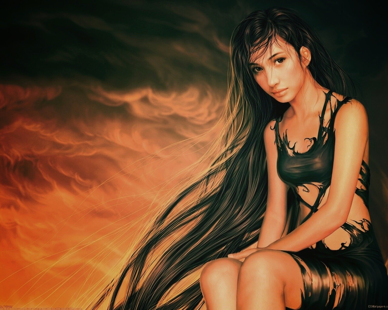 Девушка с длинными волосами обои