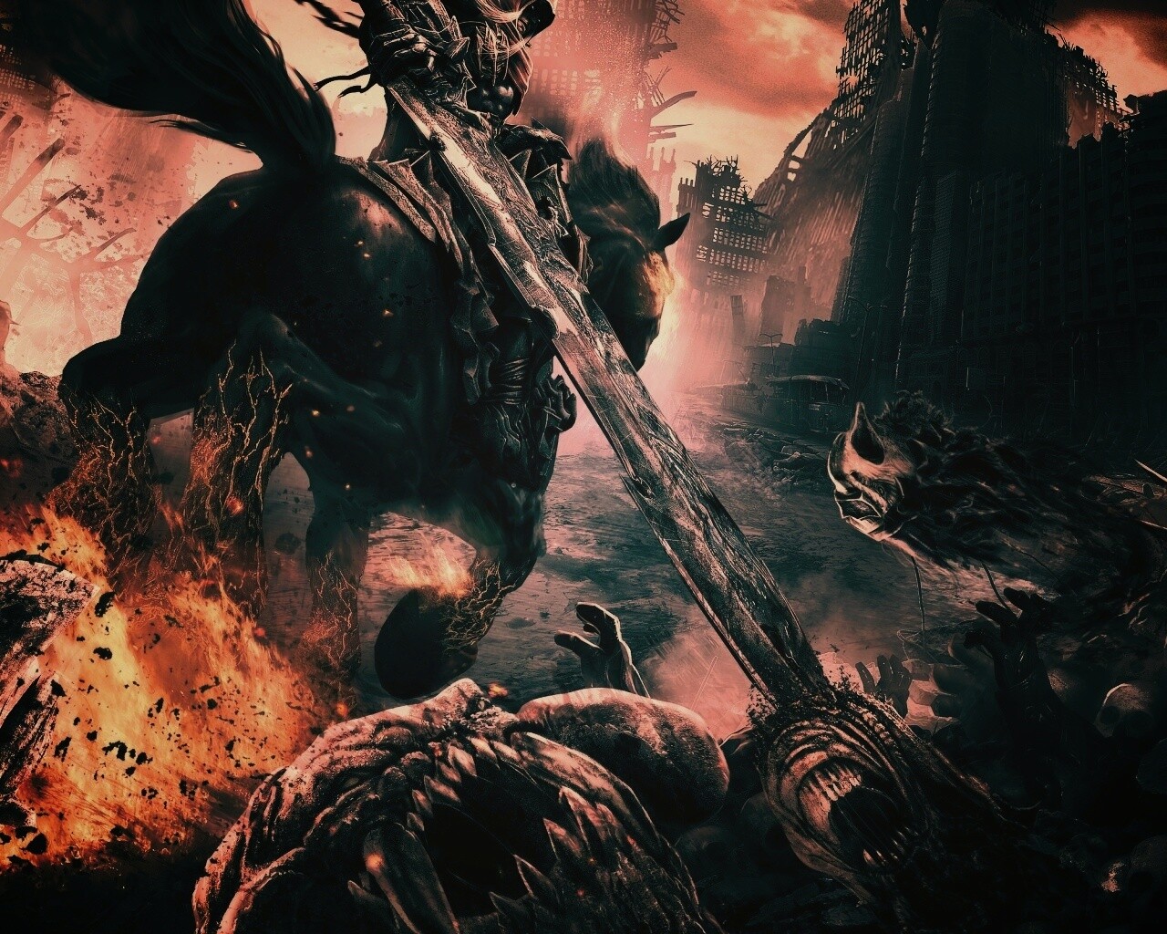 Темный рыцарь на демоническом коне обои