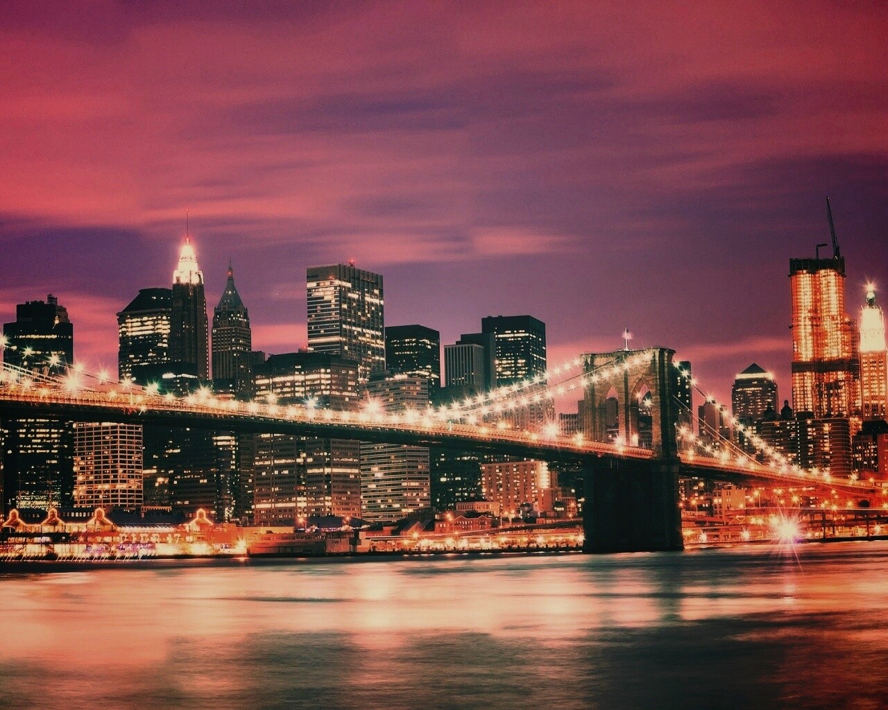 Бруклинский мост на фоне ночного Нью-Йорка обои