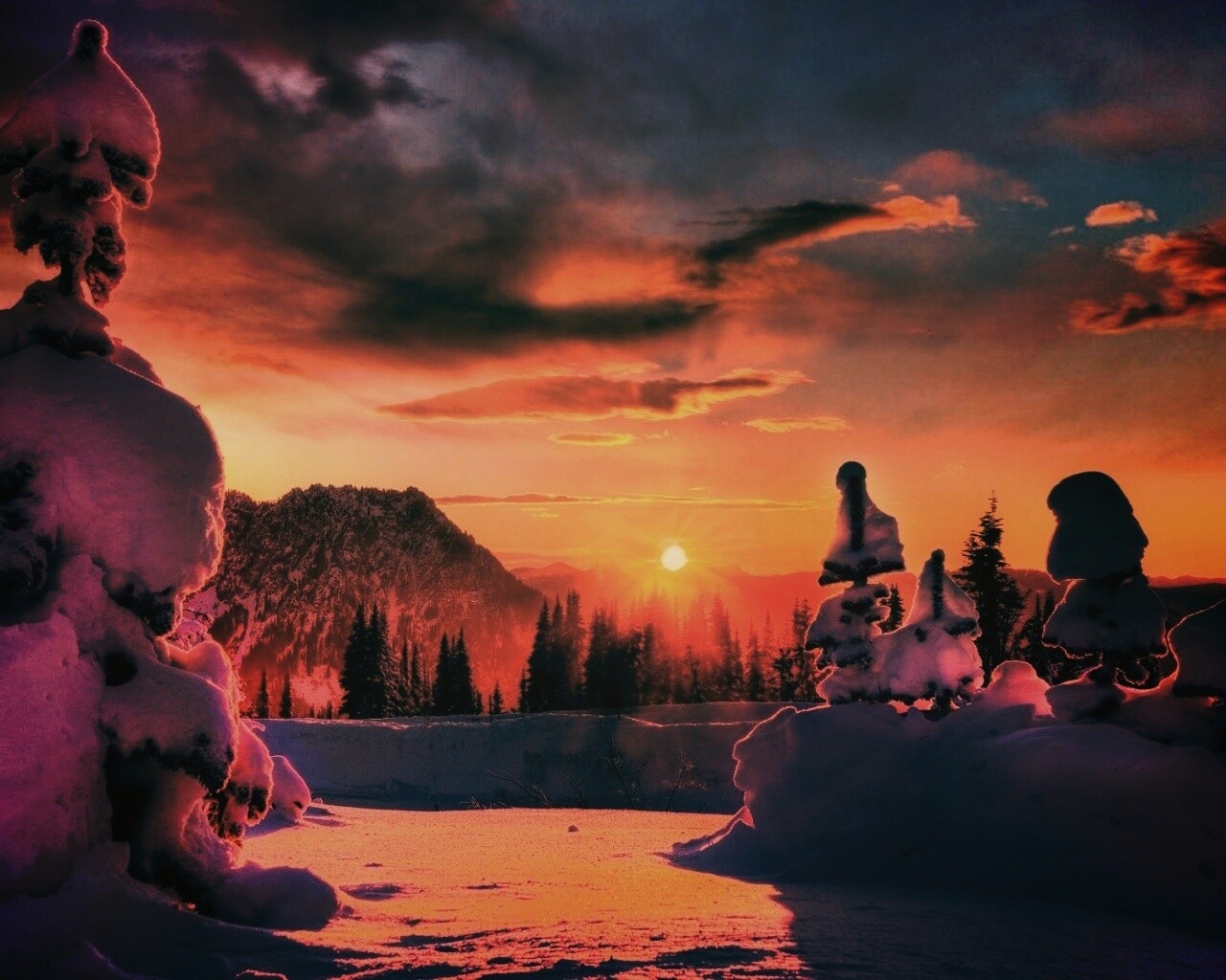 Зимнее солнце обои