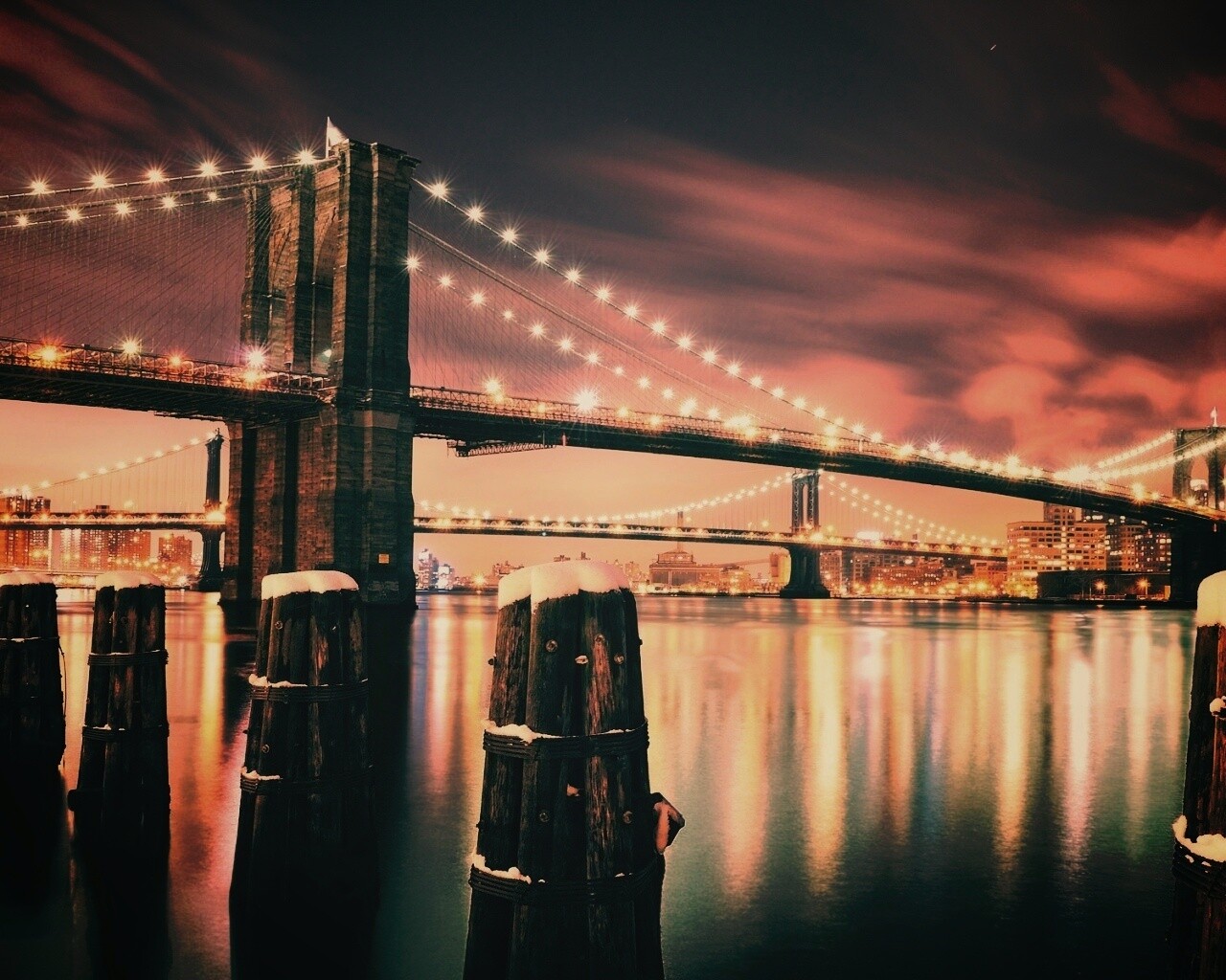 Бруклинский мост зимой HDR обои