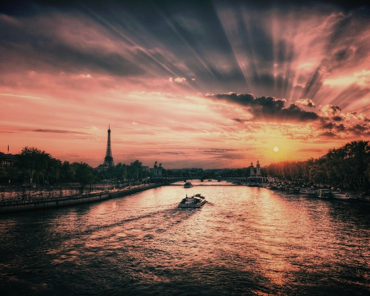 Закат над парижем HDR обои
