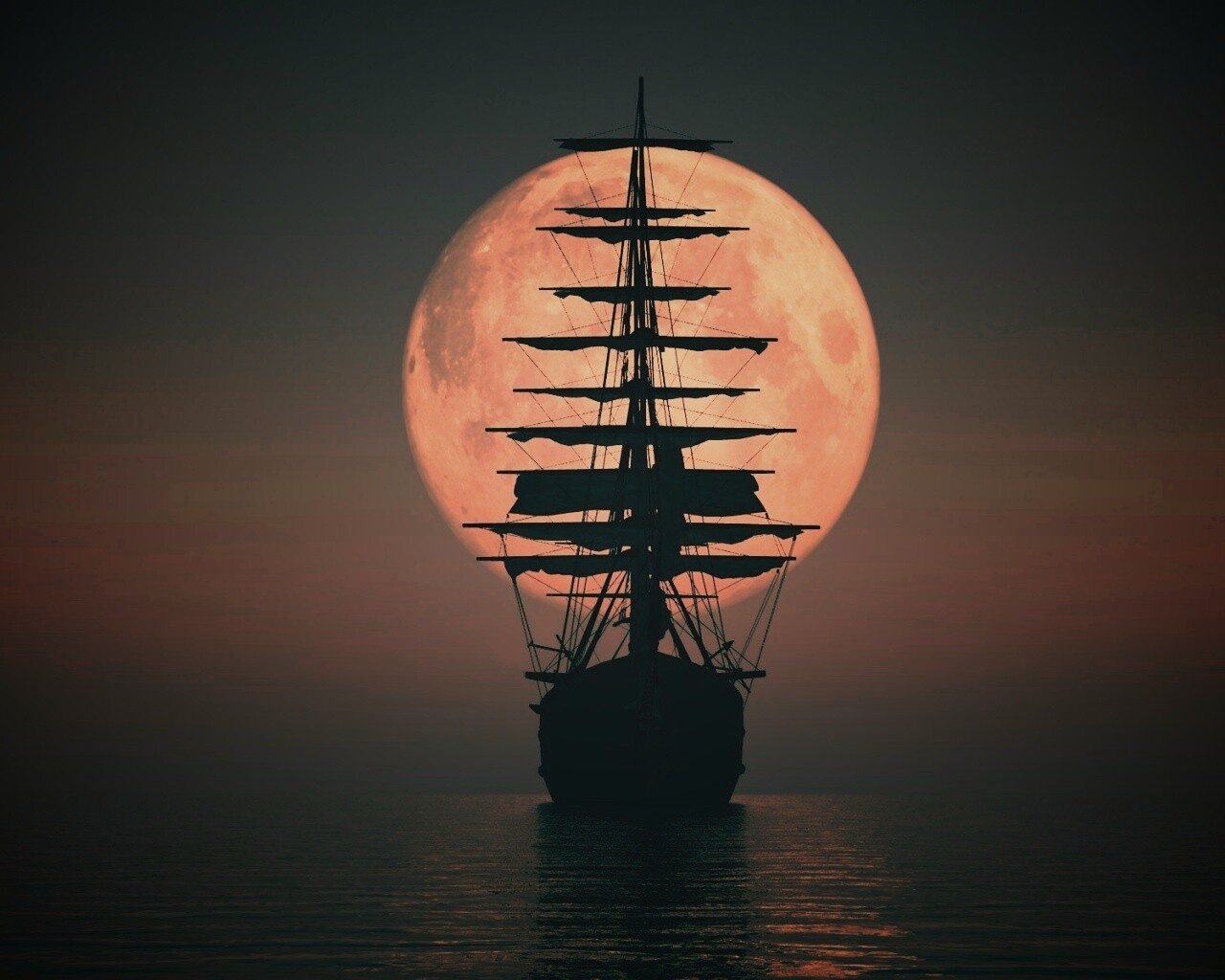 Корабль со спущенными парусами обои