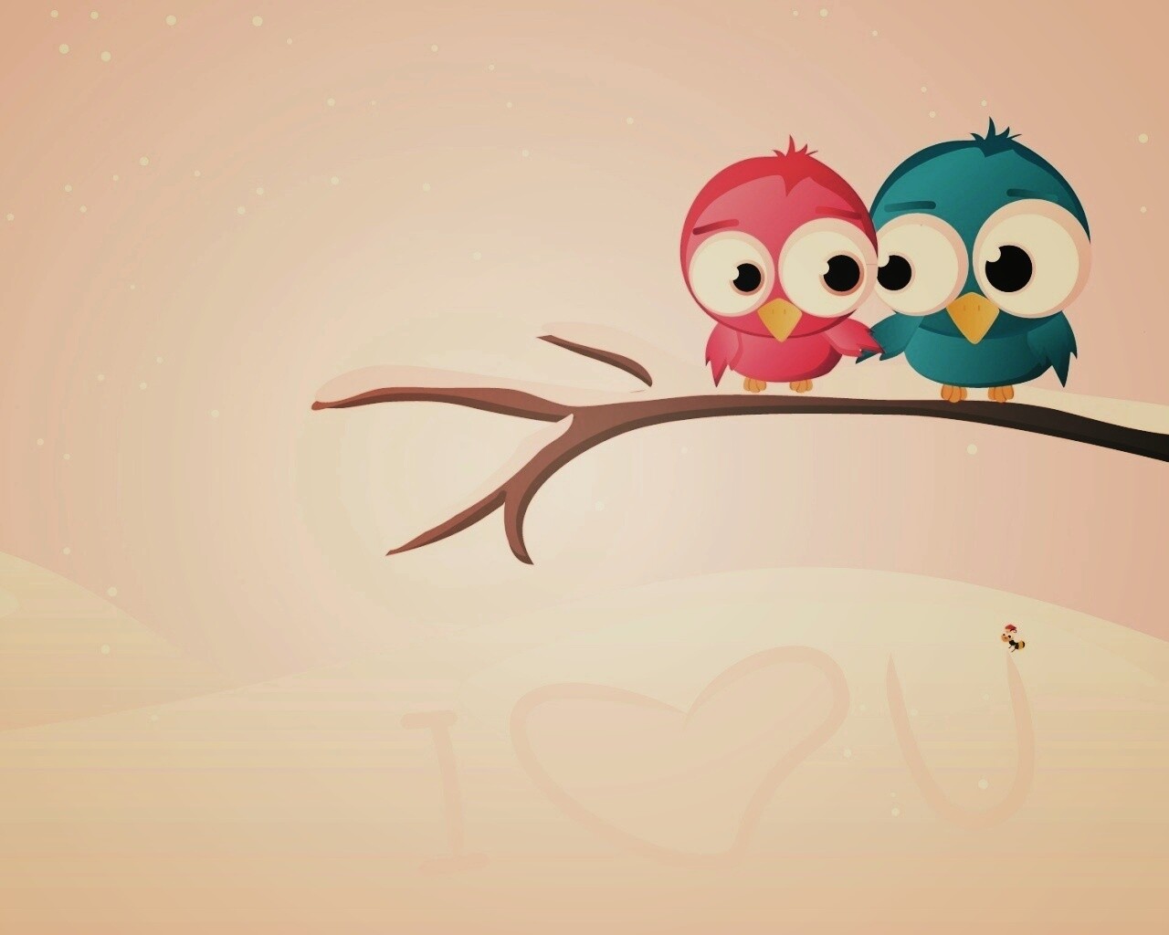 Две птички на ветке щебечут о любви обои