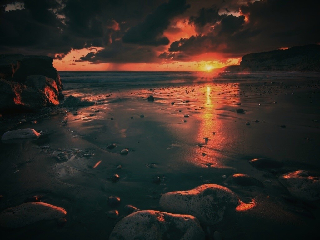 Закат солнца на пляже обои