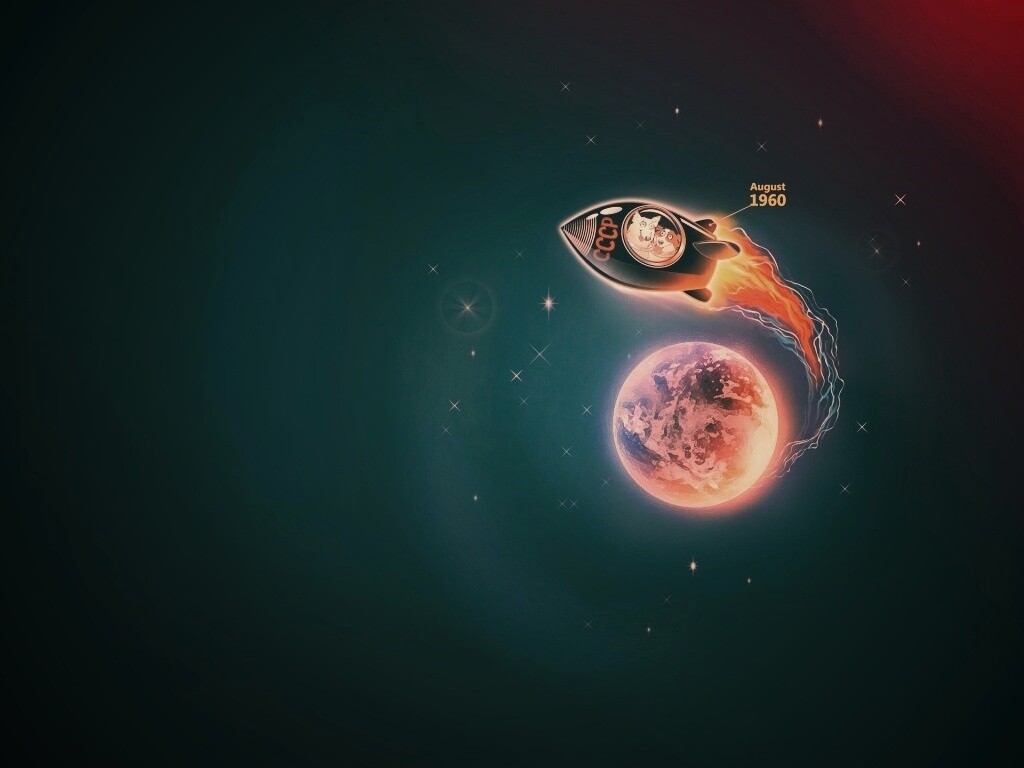 Белка и Стрелка летят в космос обои